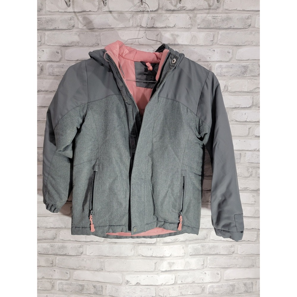 All in Motionā Girls 7/8 Grey Pink Heavy Jacket Water and Wind Resistant